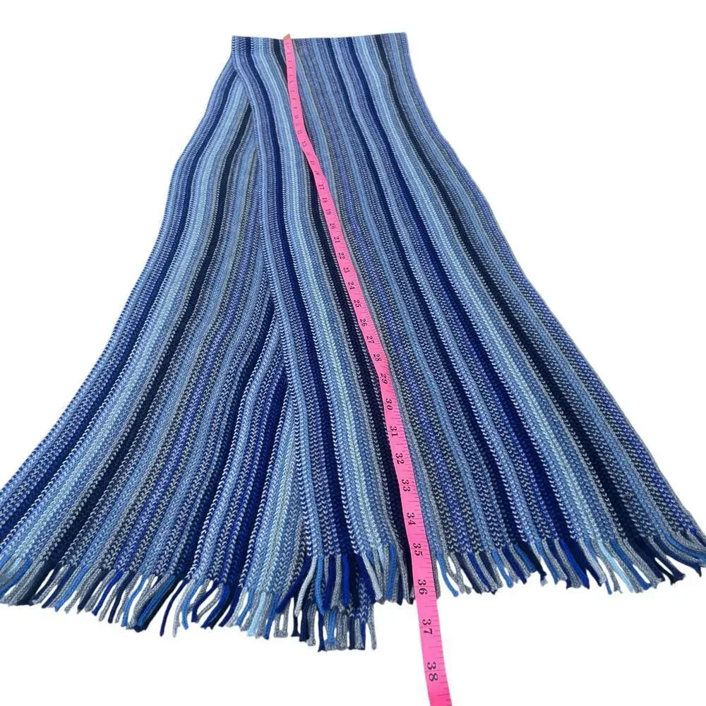 Marks & Spencer Blue Monochromatic Ombre Stripe Winter Knit Scarf Fringe NEW